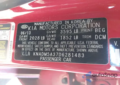 2013 Kia Rio Lx из США, поврежденный, VIN KNADM5A37D6281483